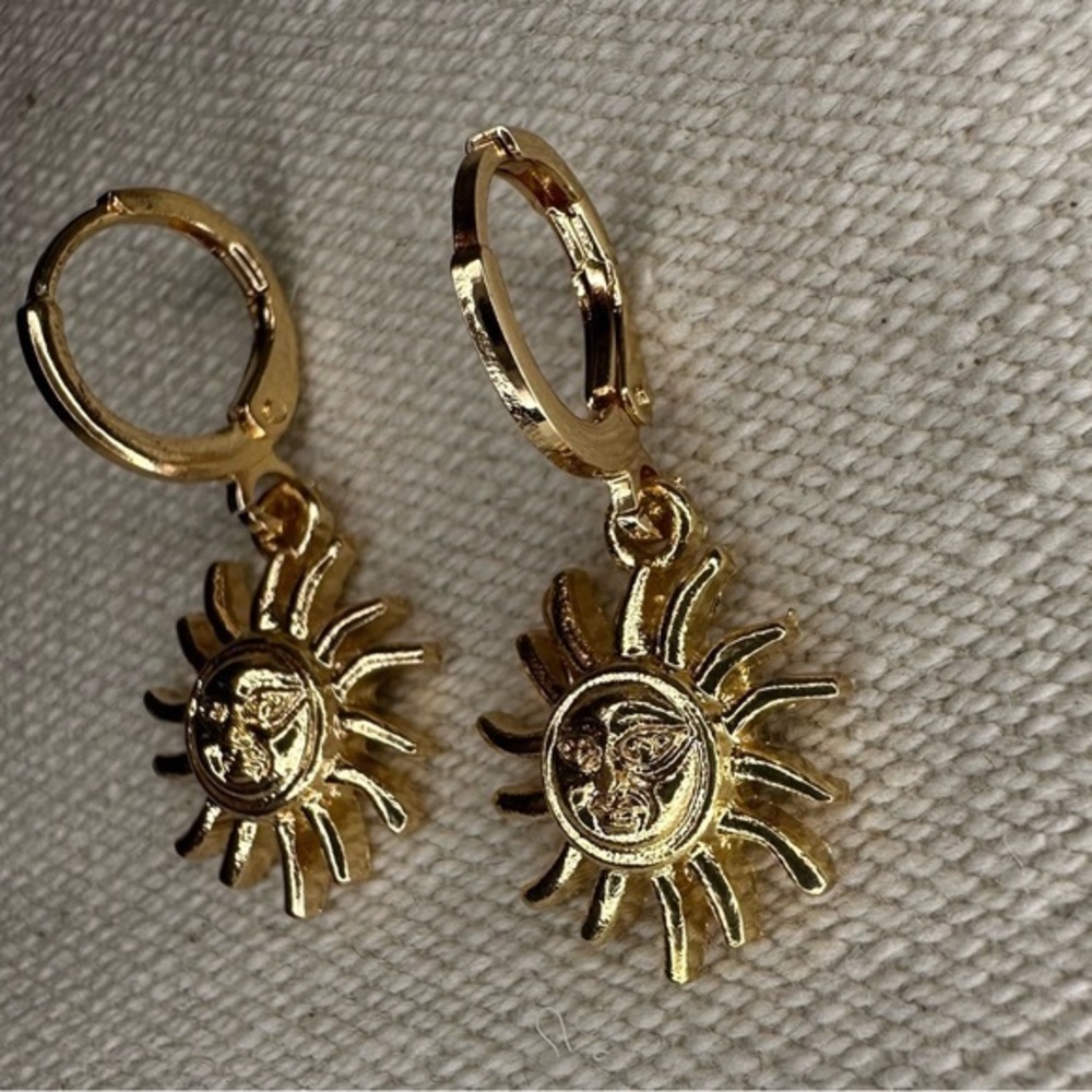 14k Gold Dangle Hoops sun celestial earrings